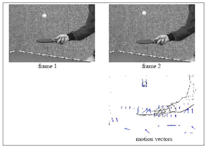 圖2：顯示計算運動矢量后剩余編碼量的P 幀及參考幀。