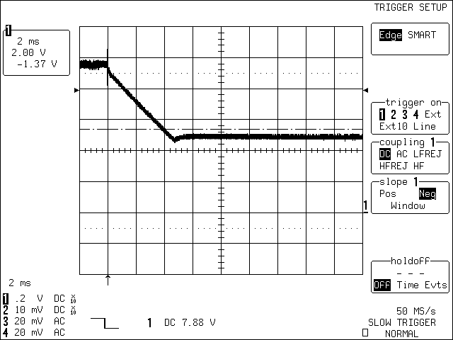 圖2. C1 = 470μF，充電電源移開時，4節(jié)電池開關(guān)模式電路的瞬態(tài)特性