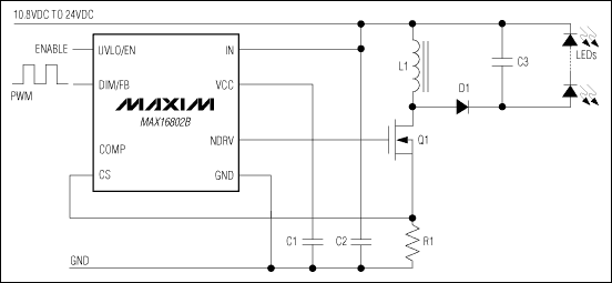 MAX16801A/B、MAX16802A/B：典型工作電路