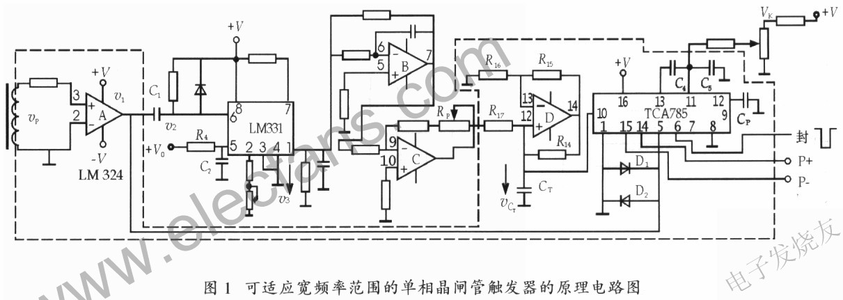 適應(yīng)寬頻率范圍的單相晶閘管觸發(fā)器的電路原理圖 m.greenbey.cn