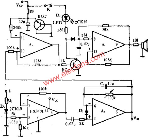 汽車超速指示器電路圖  m.greenbey.cn
