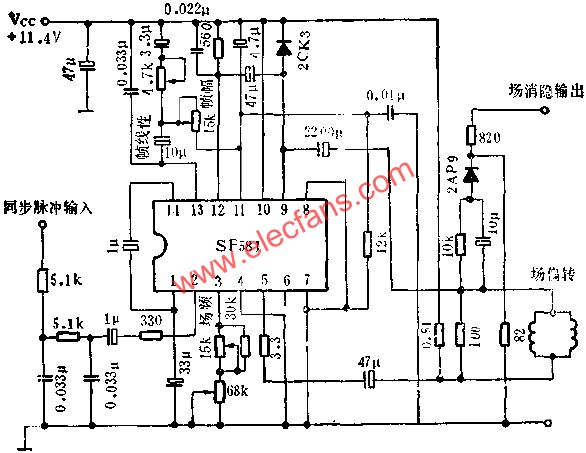 SF581場掃描電路的應(yīng)用電路圖  m.greenbey.cn
