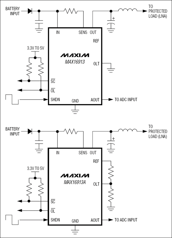 MAX16913、MAX16913A：典型工作電路