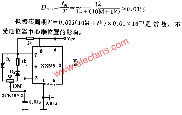 時基集成電路組成可變點穴比的脈沖發(fā)生器電路圖 m.greenbey.cn
