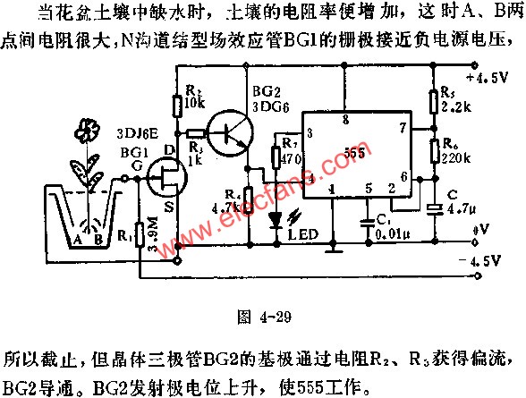 時(shí)基集成電路組成盆花缺水指示器電路圖  m.greenbey.cn