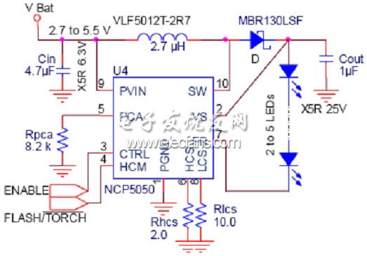 具備內(nèi)部開關與時間限制保護的4.5W功率閃光燈驅(qū)動電路