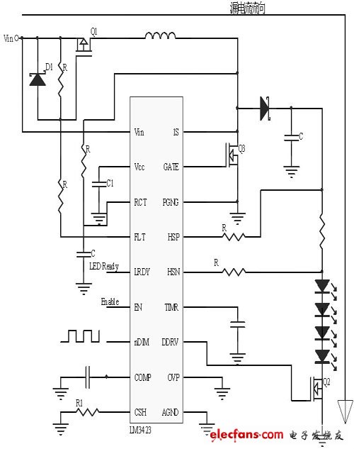 LM3423構成的升壓LED驅(qū)動器電路