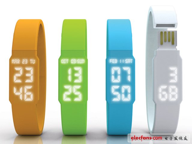 USB存儲卡手表設(shè)計：這是一系列外表看起來非常簡潔的USB手表，連接電腦后，能直接同步時間，10分鐘即可充滿電量
