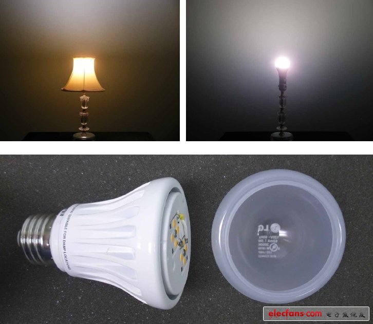 如圖中所示，LG燈泡可以將控制大部分光線向上投射，這是因為在燈泡內(nèi)部LED基板是水平放置的造成的