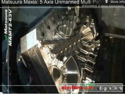 在演示日本松浦的5軸CNC機(jī)器工具產(chǎn)品時，其中包括了音樂配樂和真實(shí)的機(jī)器聲音