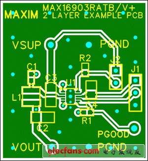 圖7. 兩層板布線(頂層)，器件為TDFN封裝