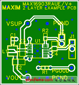 圖5. 兩層板布線(頂層)，器件為TSSOP封裝