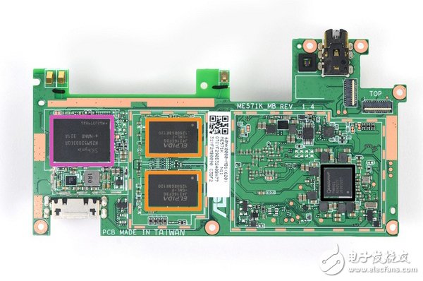 主要元器件大集合，這個是反面，包括爾必達(dá)J4216EFBG 512MB內(nèi)存