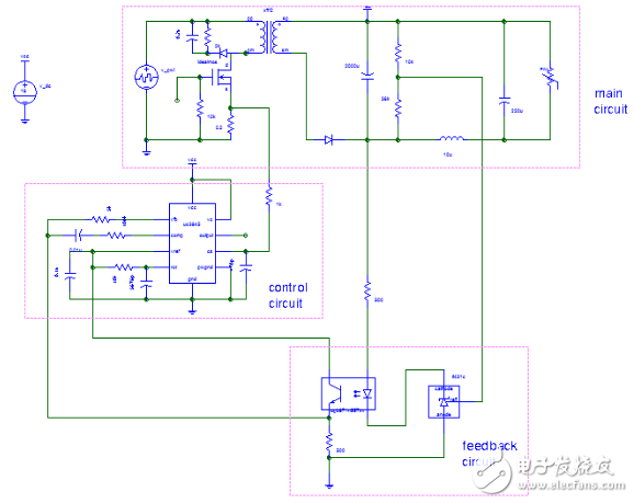uc3845應用電路圖之UC3845反激式開關電源